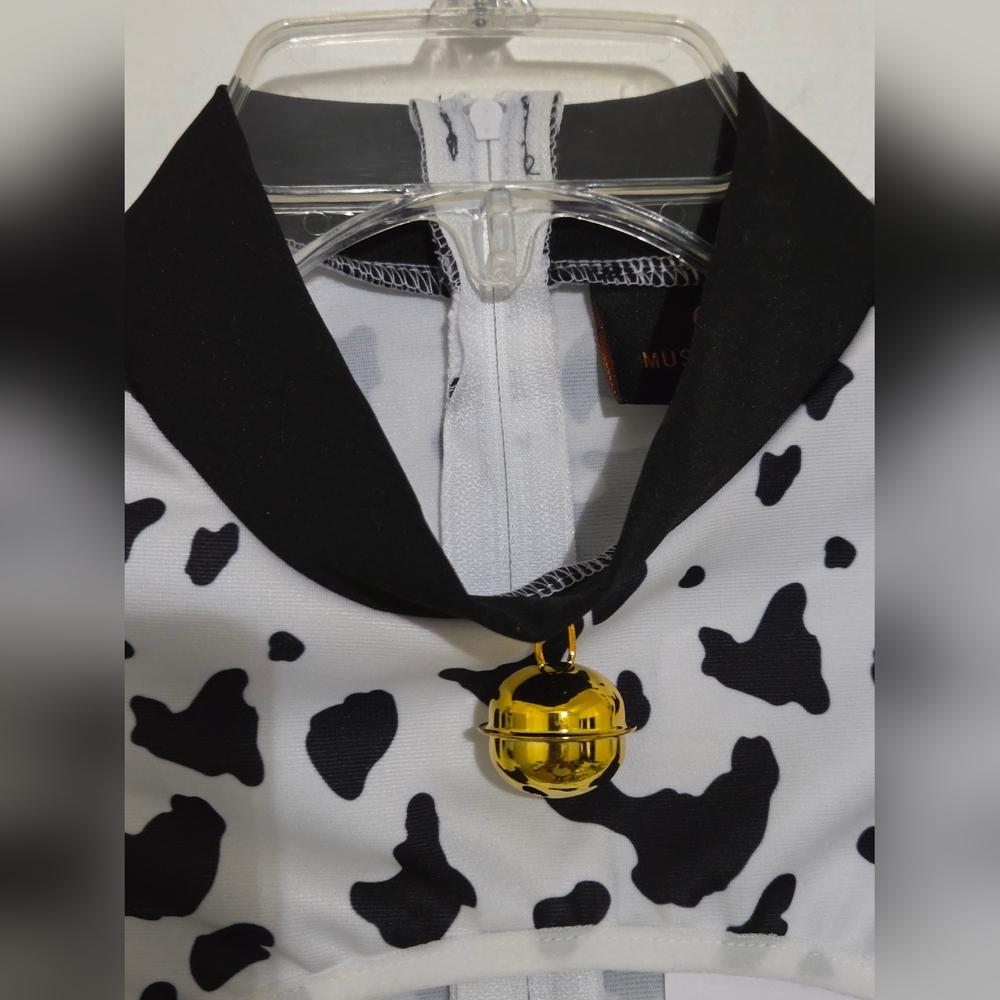 Fashion Nova Women's Cow Queen 5 Pc Dress Halloween Costume Set White/Black M/L - Picture 9 of 13